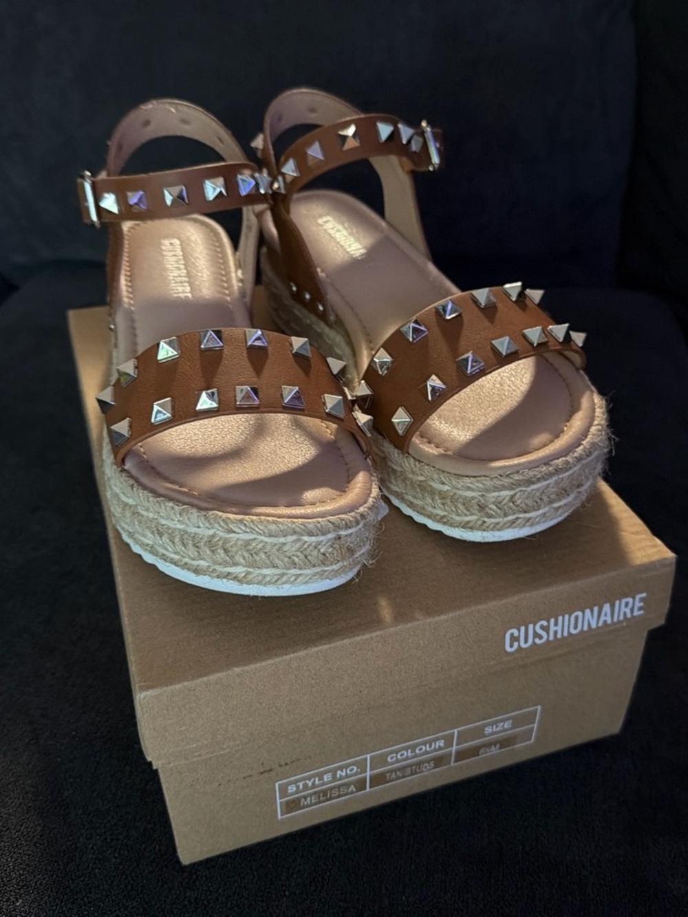 Cushionaire Studded Tan Espadrille Wedge Sandals